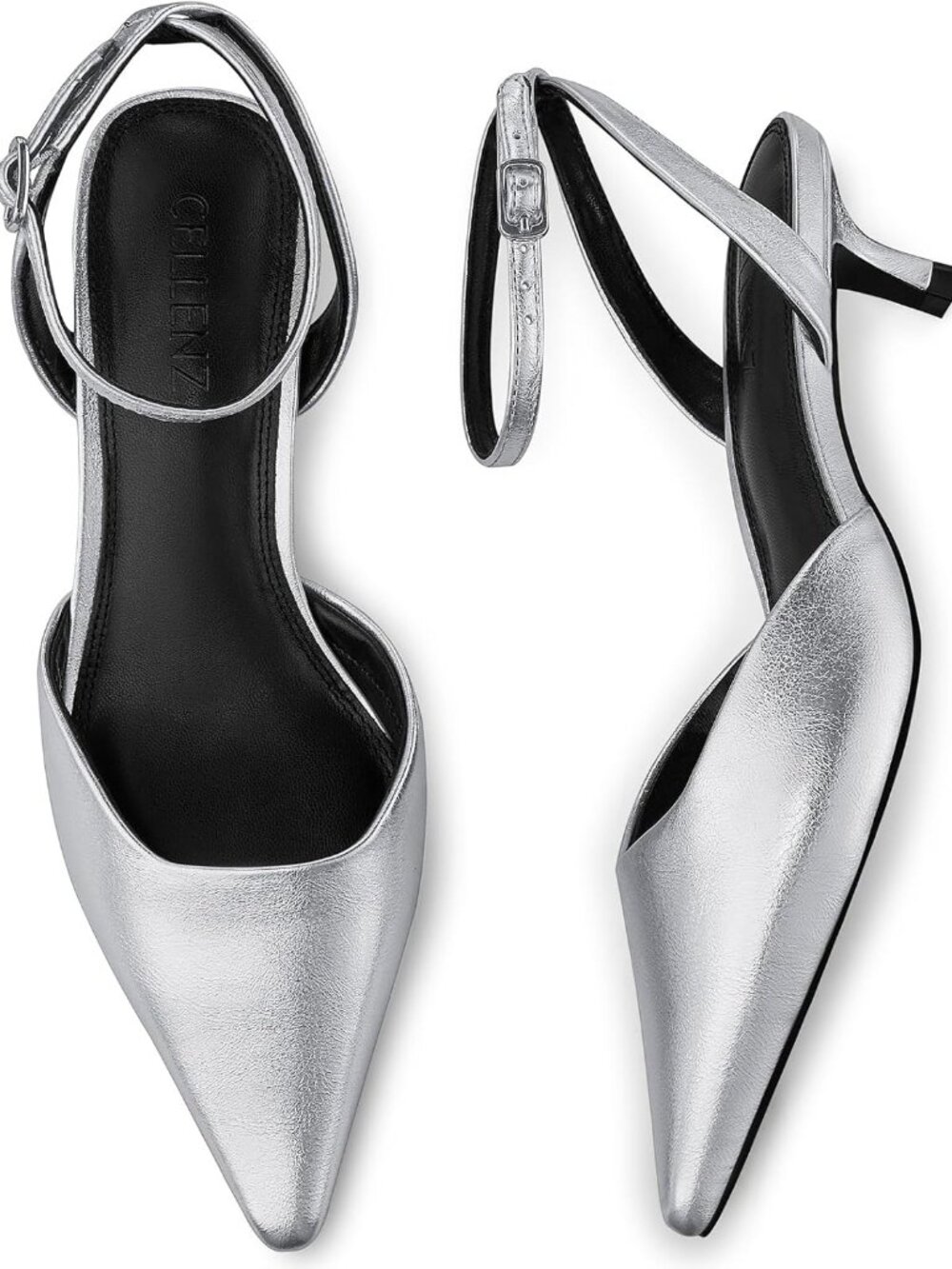 Women's Silver Low Heel Pumps 1.97 Inch Comfortable Kitten Toe Heel Shoes